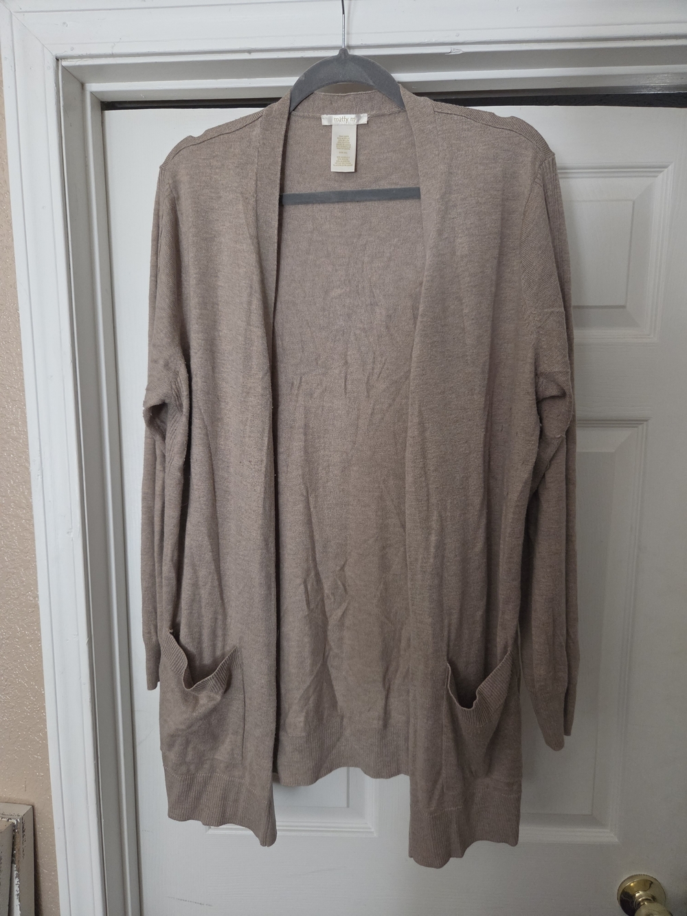 Matty M Taupe Open-Front Women's Cardigan with Front Pockets